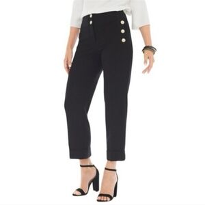 Chico’s Black Cropped Gold Hardware Detail Trousers Pants Sz 1 Stretch